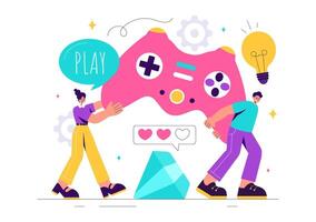 Cartoon of Game Developers with Gamepads, Fighting on Consoles and Mobile Platforms vector