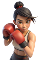illustrations of cute asian young women She is practicing boxing, punching at the camera, isolated on transparent background png