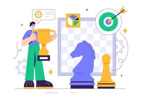 Flat Style Illustration of a Chess Board Game for Business Strategy and Success Analysis vector