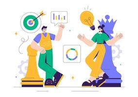 Chess Strategy Game Illustration for Analyzing Market Competitors and Planning Success in a Flat Design vector