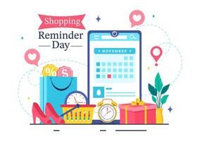 Art for Shopping Reminder Day, Celebrating 26 November with a Paper Bag and Items in Flat Background vector