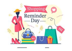 Shopping Reminder Day on 26 November Featuring Paper Bag and Various Items in a Flat Cartoon Background vector