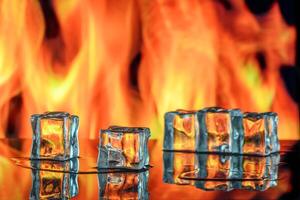 Fiery Ice Cube Conceptual Image of Fire and Ice Dynamics Symbolizing Heat and Cold photo