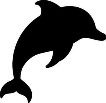 elegante delfín silueta con pulcro curvas, agudo dorsal aleta, y fluido movimiento en mínimo estilo vector