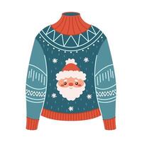 Christmas jumper with smiling Santa Claus design flat color object. Sweater for cold days to improve mood illustration on white vector