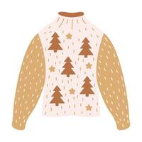 Warm jumper with stars and Christmas trees flat color object. Festive jumper to enjoy cold winter illustration on white background vector