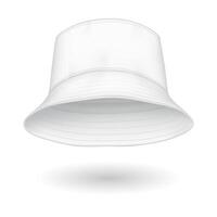 Mockup bucket hat floating realistic illustration. Casual summer cap made of breathable cotton 3d model on white background vector
