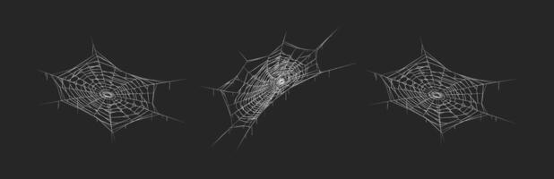 Spooky spiderweb patterns realistic icons set. Traditional Halloween decoration for atmospheric party 3d objects illustrations on black vector