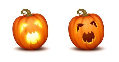 Frightened screaming jack-o-lantern realistic color icons set. Spooky essence of Halloween performing 3d characters on white background vector