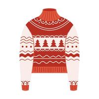 Handmade sweater with fir trees pattern flat color object. Christmas holiday spirit of knitwear illustration on white background vector