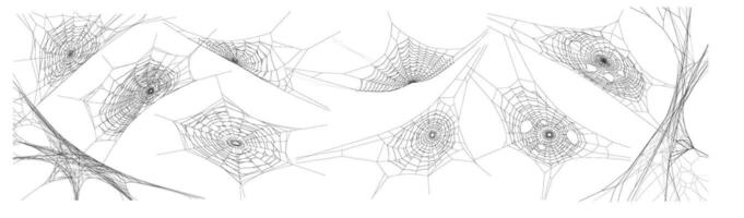 Old spider webs Halloween design realistic icons set. Mysterious cobwebs decoration 3d objects illustrations on white background vector