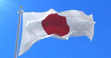 Flag of Japan waving at wind in slow in blue sky, loop video
