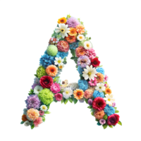 Blue tones of Stringing beautiful flowers together to form the English letter A, isolated on transparent background png