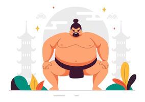 Japanese Sumo Wrestling Illustration in a Flat Cartoon Style for Website Design vector