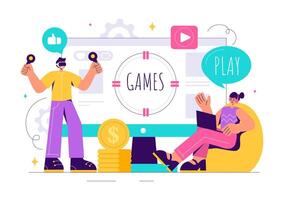 Engaging Game Illustration with Gamepad Controllers on Android and Computer in Flat Cartoon Background vector