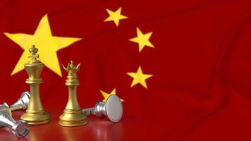 The chess on china flag background for Business concept 3d rendering. photo