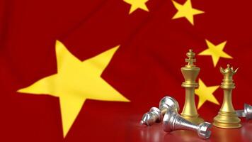 The chess on china flag background for Business concept 3d rendering. photo