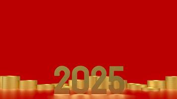 THE 2025 Gold number and coins for newyear concept 3d rendering. photo