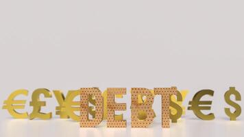 The Debt text and money symbol for Business concept 3d rendering. photo