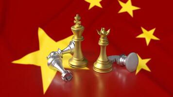 The chess on china flag background for Business concept 3d rendering. photo