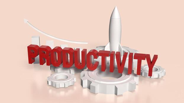 The red Productivity text and rocket chart for Business concept 3d rendering. photo