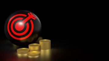 The red target symbol on black ball and coins for Business concept 3d rendering. photo