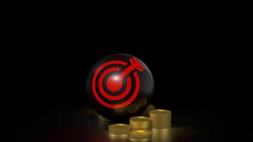 The red target symbol on black ball and coins for Business concept 3d rendering. photo