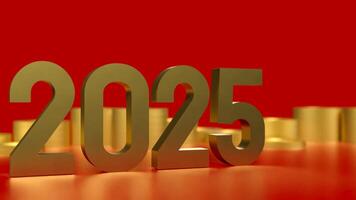 THE 2025 Gold number and coins for newyear concept 3d rendering. photo