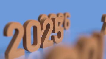 THE 2025 Wood number on blue background for newyear concept 3d rendering. photo
