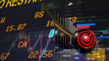 The red target symbol on black ball and coins for Business concept 3d rendering. photo