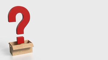 The red question mark in paper box on white background 3d rendering. photo