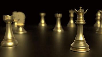 The Gold chess on black background for Business concept 3d rendering. photo