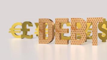 The Debt text and money symbol for Business concept 3d rendering. photo
