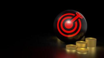 The red target symbol on black ball and coins for Business concept 3d rendering. photo