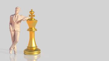 The Man and gold king chess on white background 3d rendering. photo