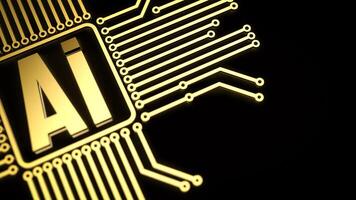 The gold ai text and electric logic on black background for technology concept 3d rendering. photo