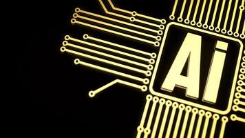 The gold ai text and electric logic on black background for technology concept 3d rendering. photo