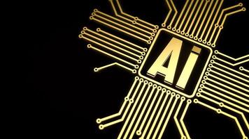 The gold ai text and electric logic on black background for technology concept 3d rendering. photo