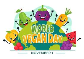 Happy Vegan Day Design with Colorful Vegetables and Fruits in a Flat Style vector