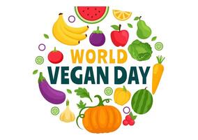 Flat Illustration of Vegan Day with Assorted Fruits and Vegetables vector