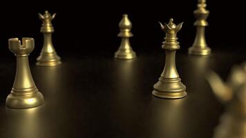 The Gold chess on black background for Business concept 3d rendering. photo