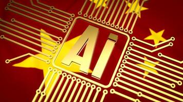 The gold ai text and electric logic on china flag background for technology concept 3d rendering. photo