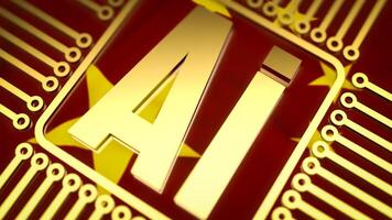 The gold ai text and electric logic on china flag background for technology concept 3d rendering. photo