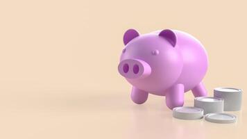The piggy bank and coins for earn or saving concept 3d rendering. photo