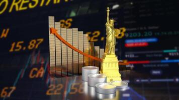 The statue of liberty and coins for business concept 3d rendering. photo
