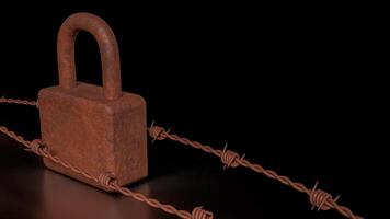 The Rusty lock for Cybersecurity or technology concept 3d rendering. photo