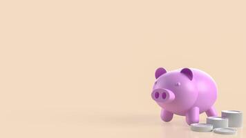 The piggy bank and coins for earn or saving concept 3d rendering. photo