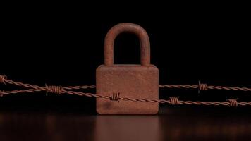 The Rusty lock for Cybersecurity or technology concept 3d rendering. photo