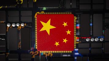 The china flag on pcb board for technology concept 3d rendering. photo