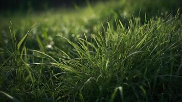 Lush Green Grass Field In Nature Background photo